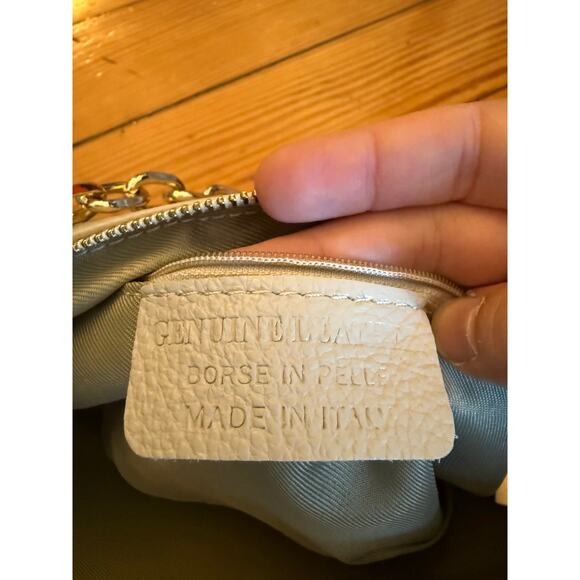 Genuine Italian Leather Shoulder Bag – Beige Crossbody w/ Gold Chain & 3 Straps - Picture 7 of 8